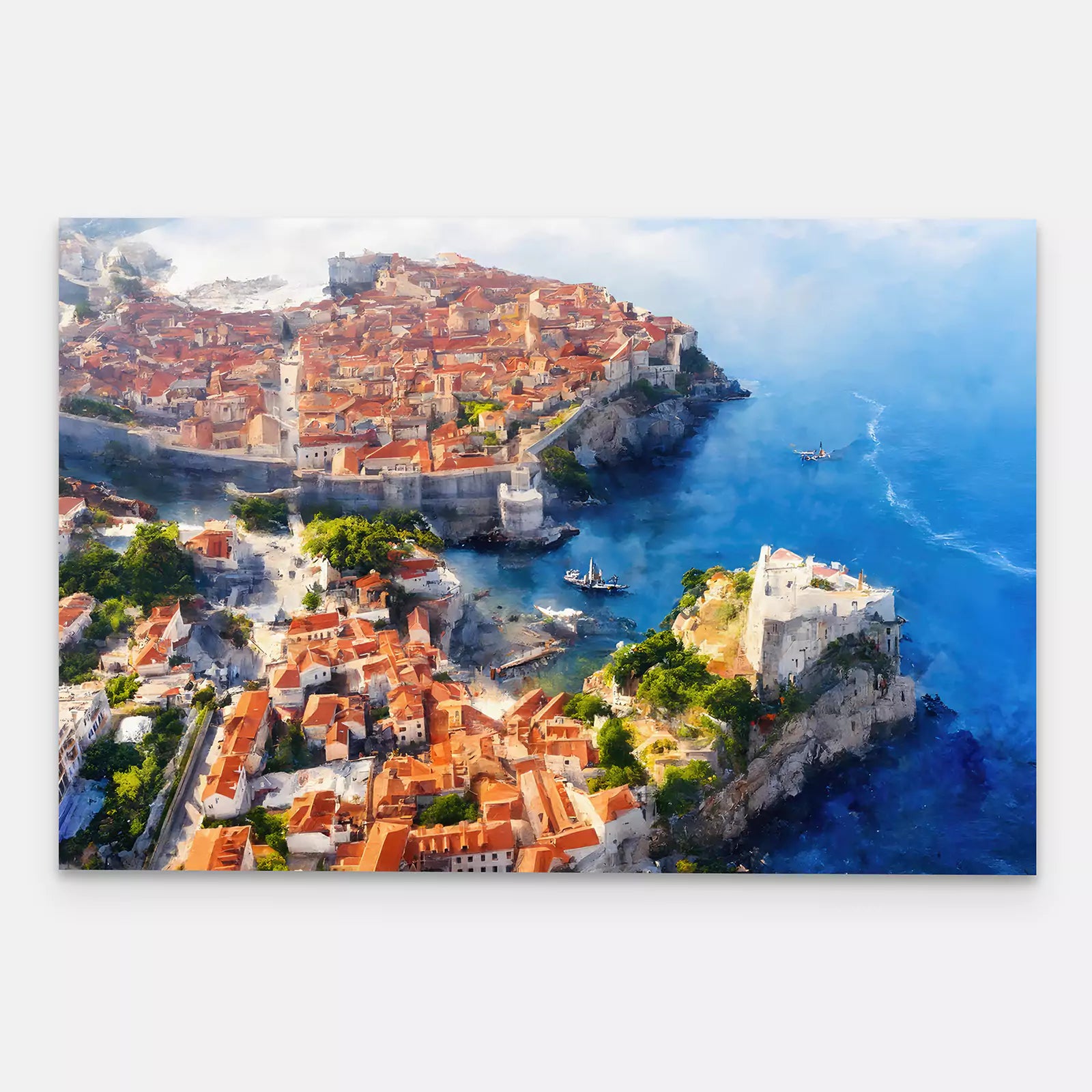 Dubrovnik Croatia Wall Art Adriatic Coast Watercolor Landscape